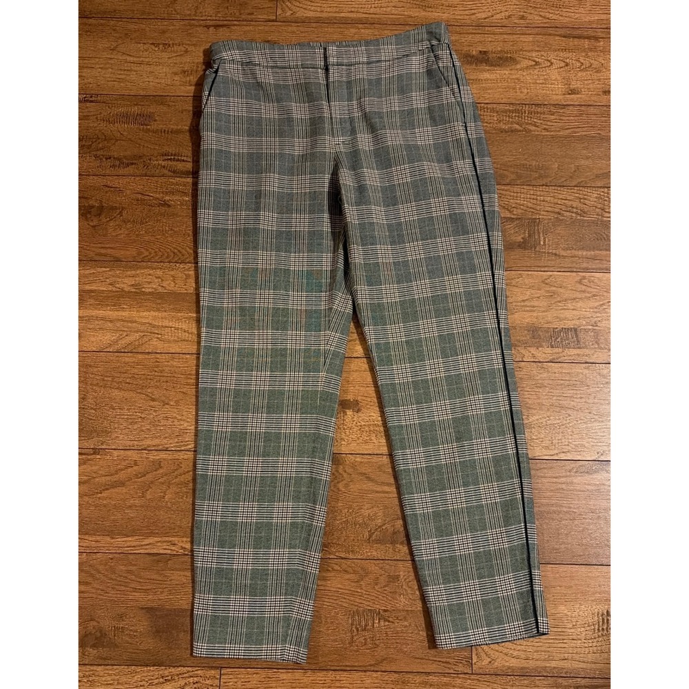 Massimo Dutti Plaid Tapered Trousers Womens 8 Grey Brown Slim Fit Excellent